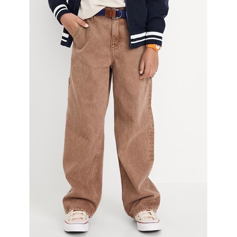 Old Navy 2024 Boys Baggy Carpenter Jeans Built In Tough Light Brown Wash Size 10